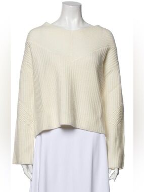 Lapointe Relaxed V-Neck Ribbed Sweater in Cream M